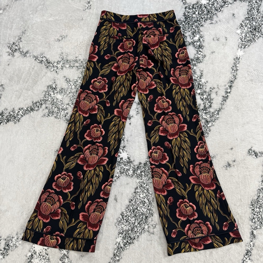 Ann Taylor Floral Print Wide Leg Pants Womens Size 0 Cropped Black Pink Pockets - Picture 2 of 11